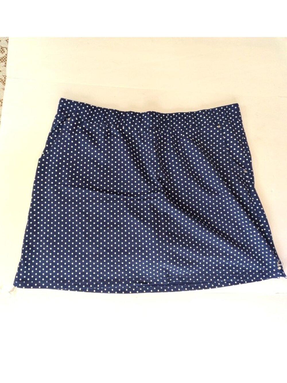 Quacker Factory Blue Polka Dot Skort Skirt Size 2X Cotton Rhinestone Accents